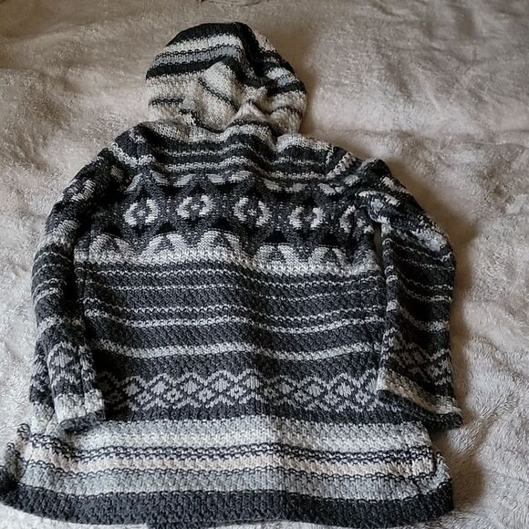 Cynthia Rowley Chunky fair isle knit wool alpaca blend‎ thick hooded duster sz M - Picture 2 of 10